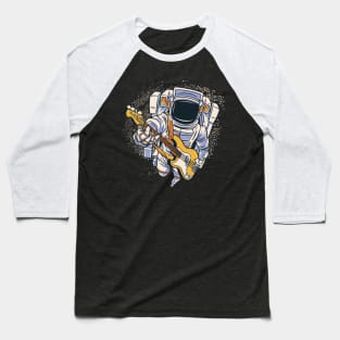 Spaceman in Space among the Stars and Planets with Guitar Baseball T-Shirt